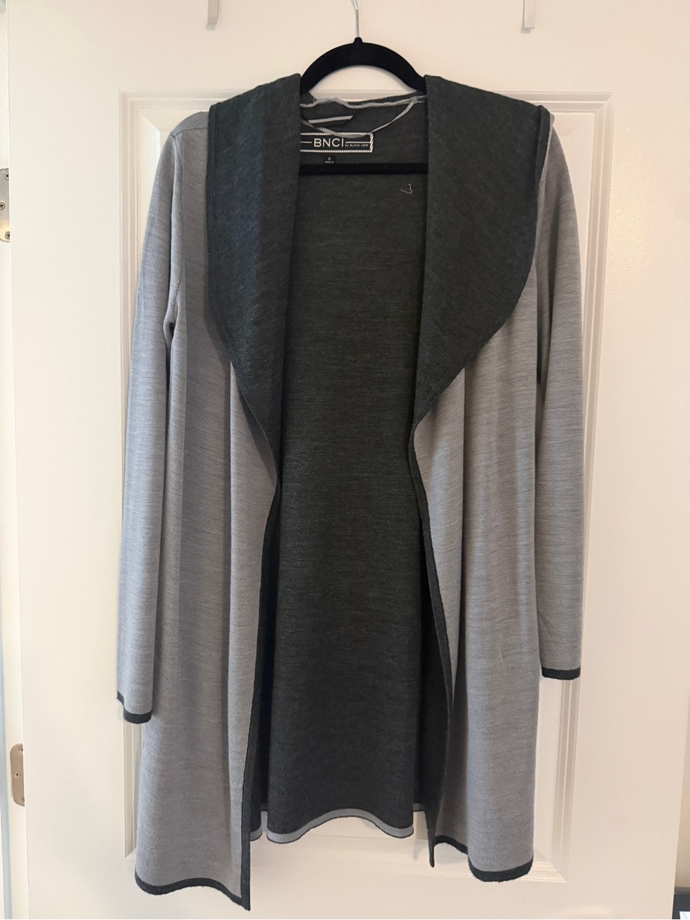 blanc noir Two-Tone Knit Open Cardigan - Gray & Black Trim